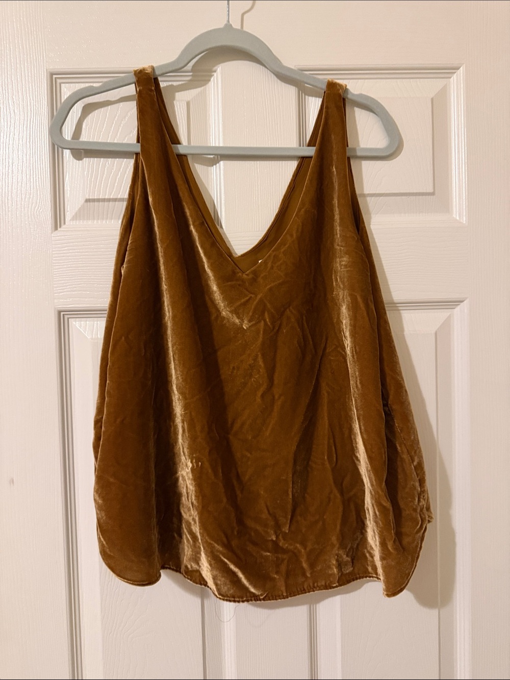LOFT Velvet V-Neck Top in gold/ Brown